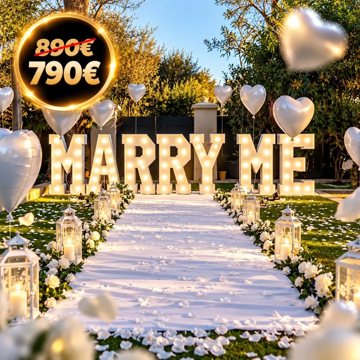 MARRY ME Blanc — décor pour une demande en mariage